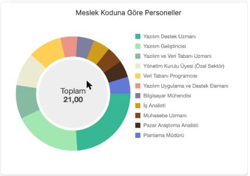 Prozon panosunda meslek koduna göre personel dağılımını gösteren halka grafik
